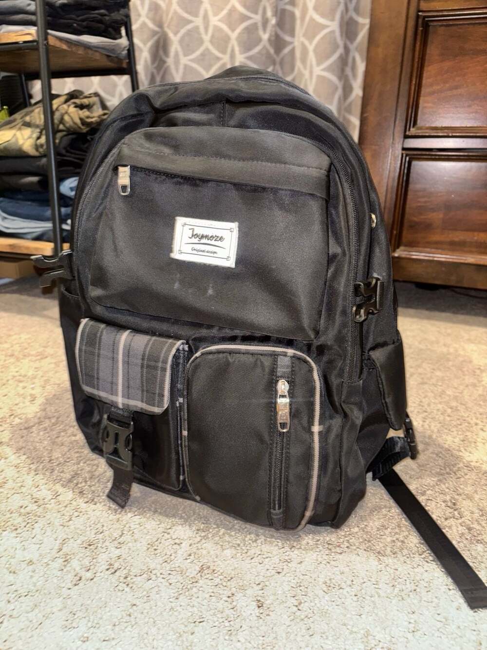 Joymoze Multi-Pocket Casual Laptop Backpack with Plaid Accent Pocket